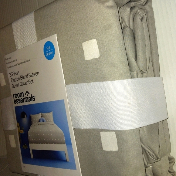 ~Super Deal~NWT~Room Essentials~FULL/QUEEN 3PC Cotton Blend Sateen Duvet Set - Picture 8 of 8